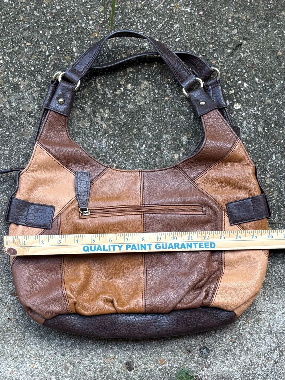 Vtg Etienne Aigner Hobo Brown Leather Colorblock Patchwork Bag Buckle Accent